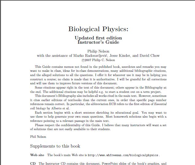 Solution Manual + all instructorresources of Biological Physics: with New Art by David Goodsell